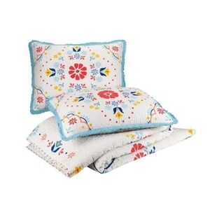 The Pioneer Woman White Floral Quilt Set with Red, Blue, Yellow Accents